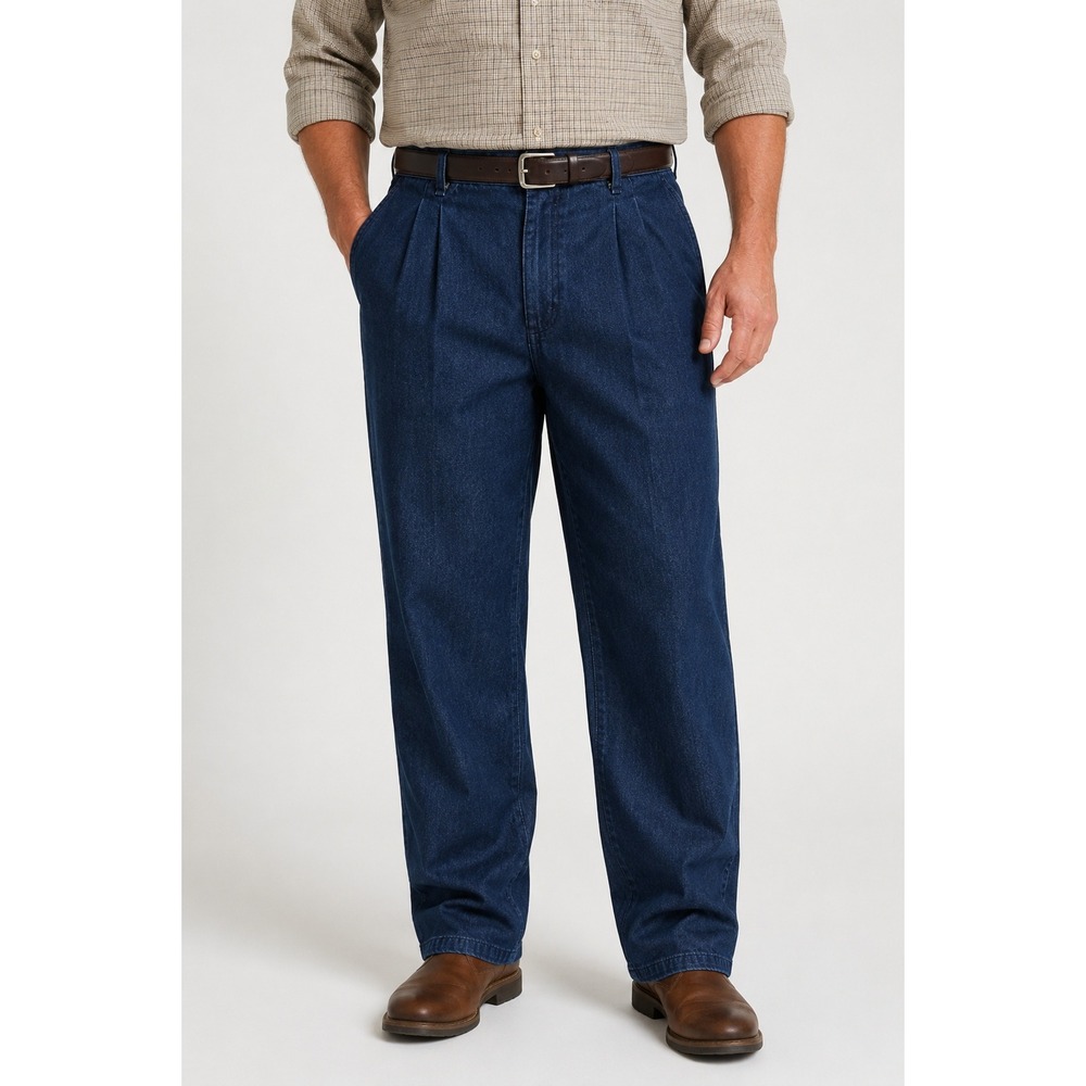 NWT Timber Creek Wrangler Mens Dress Denim Pleated Relaxed Fit Pants 42x30 Blue